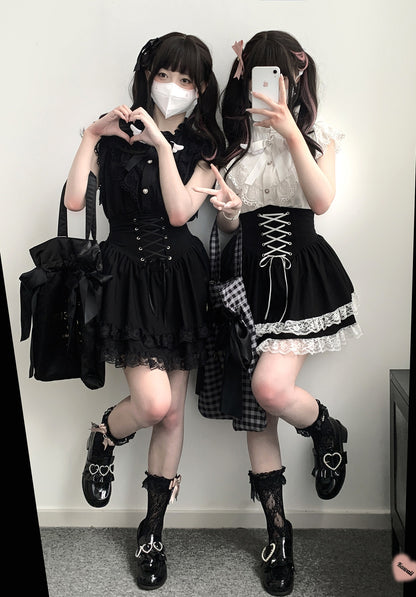 Kitten Bullet Jirai Kei Secret World Ruffle Black White Skirt