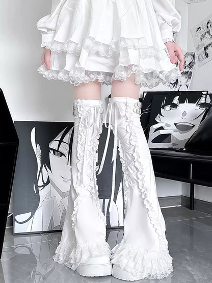 Thousand Layers Snow Top Jirai Kei Black & White Leg Warmers