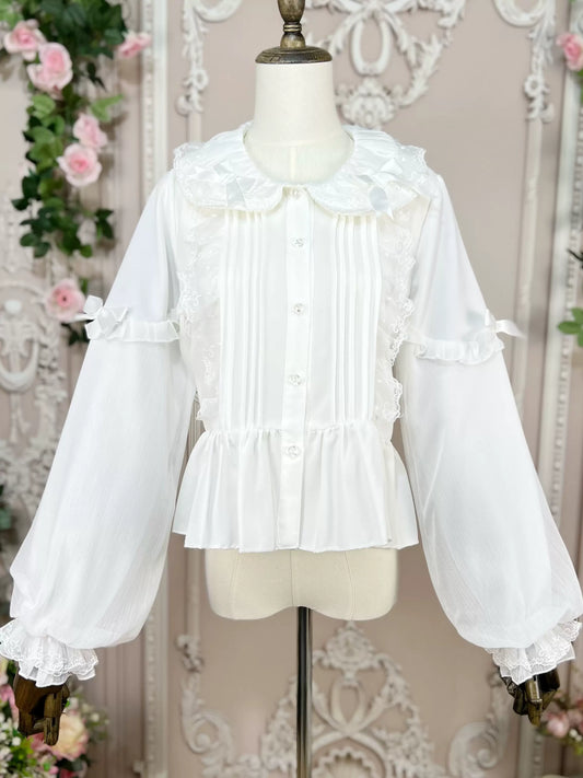 Lantern Lolita EGL Inner Shirt Blouse Lace Doll Collar Long Sleeve White Black