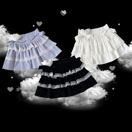 Kitten Bullet Jirai Kei Heavenly Girl Cake Ruffle Black White Blue Skirt - Sugarplum Store