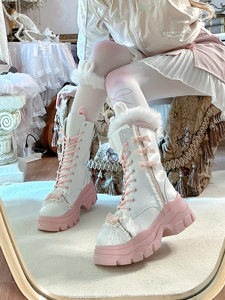 Pink and white boots on sale