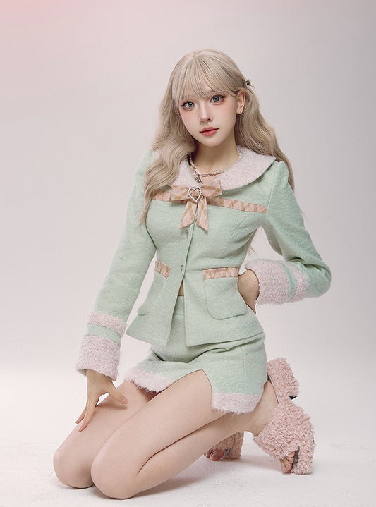 Serendipity Mint Green Pink Lady Jacket Top & Skirt Two Piece Set - Sugarplum Store