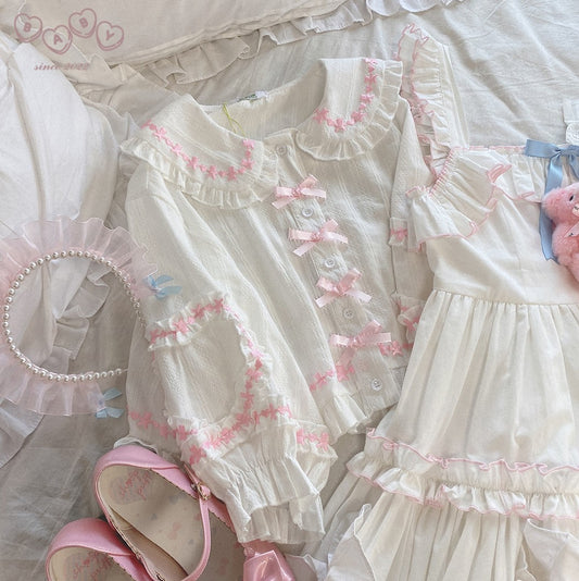 Dormir Doll EGL Doll Collar Heart Bow Lace Pink & Blue White Blouse Shirt - Sugarplum Store