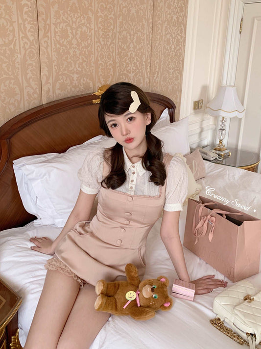 Creamy Sweet Pink Doll Short Sleeve Dress