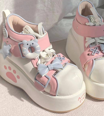 Moeka Chan Blue Pink Paw Lolita Princess Thick Sole Shoes