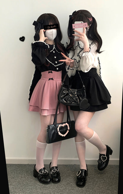 Kitten Bullet Jirai Kei Love Ban Bow Ruffle Black Pink Skirt