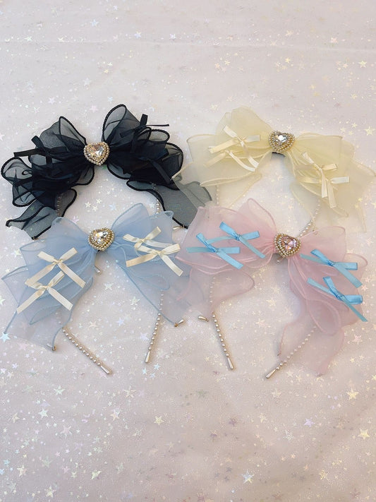 Sweetheart Princess Organza Pastel Pink Blue Yellow Black Headband Hairband Hair Accessories - Sugarplum Store
