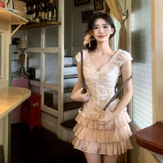 Creamy Cute Baileys Cream Top & Pink Skirt Two Piece Set - Sugarplum Store