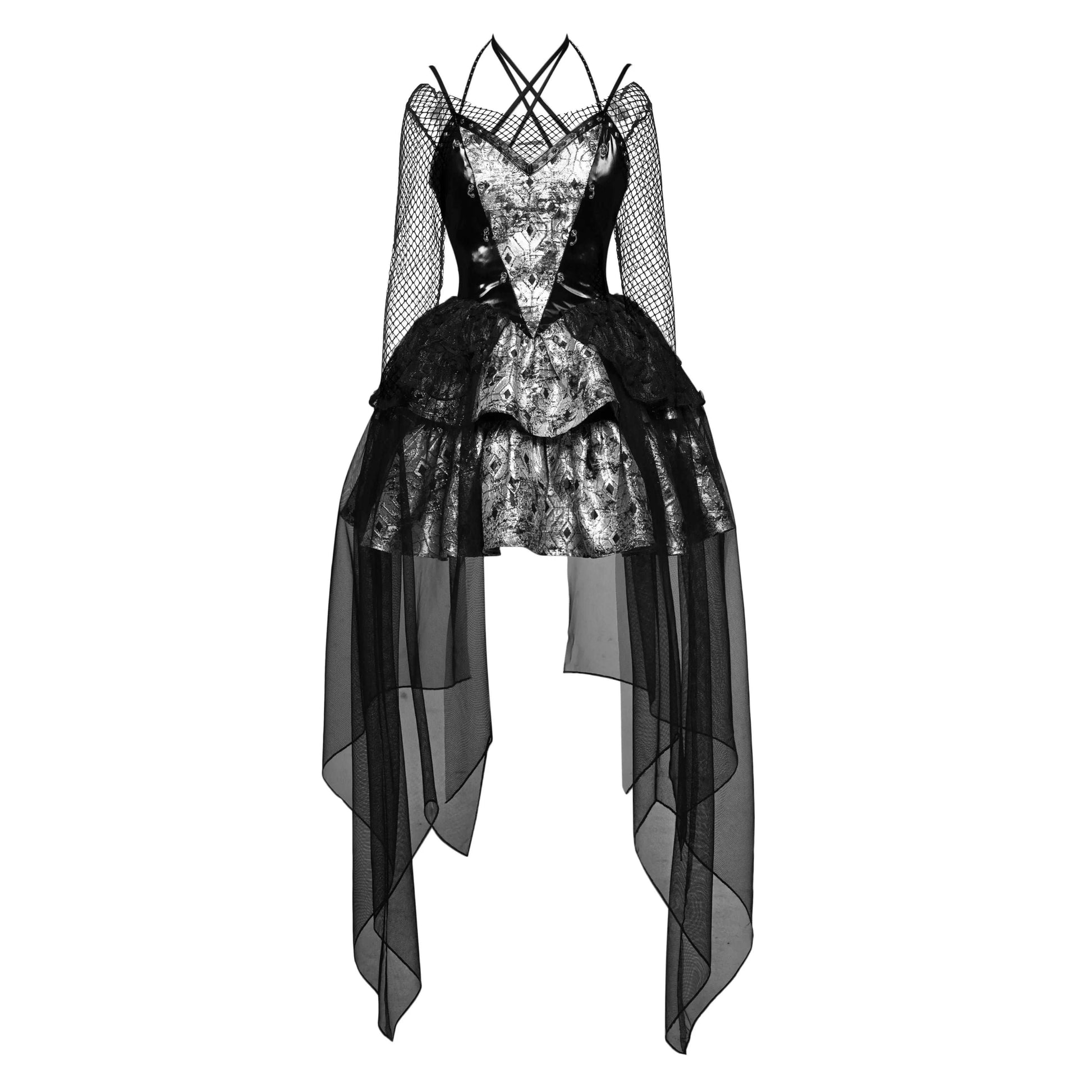 sheer black fishnet overlay dress lingerie inspired gothic glam Black Fishnet A-Line Midi Dress | Goth Shop