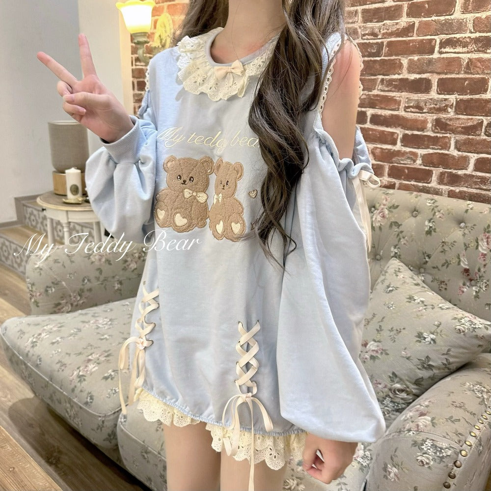 EGL Coquette Bow Ribbon Teddy Bear Gemini Rabbit Pink Yellow Black Sweatshirt