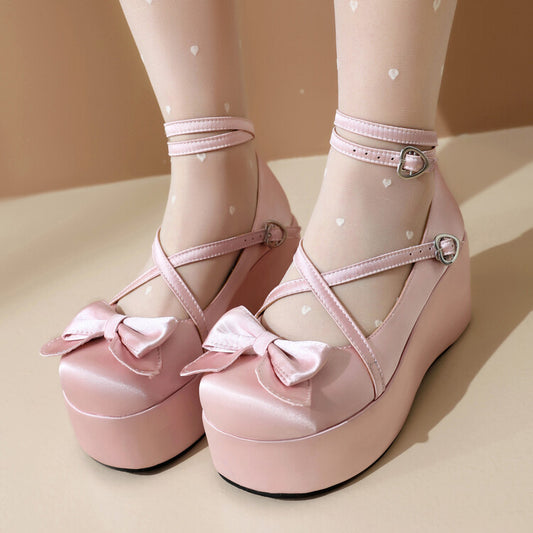 Elegant Cross Strap Princess Black & Pink Satin High Heels Shoes