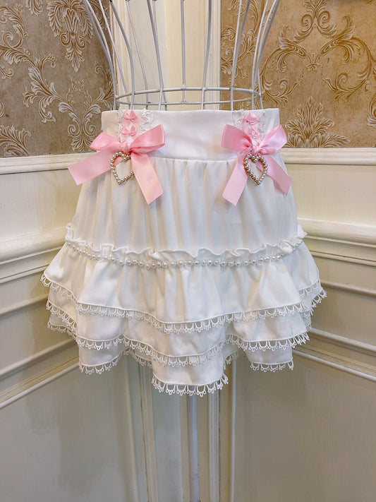 Sweetheart Princess Lace Bow Ruffled Cake White Skirt - Sugarplum Store