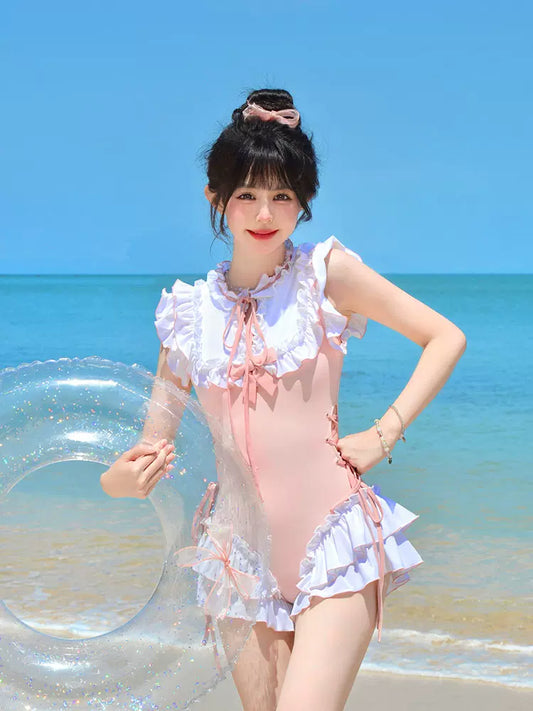 Milk Foam Pink White Onepiece Swimsuit - Sugarplum Store