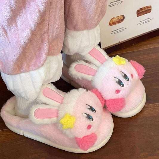 Cartoon Rabbit Ears Stars Pink Plush Fluff Slippers Shoes