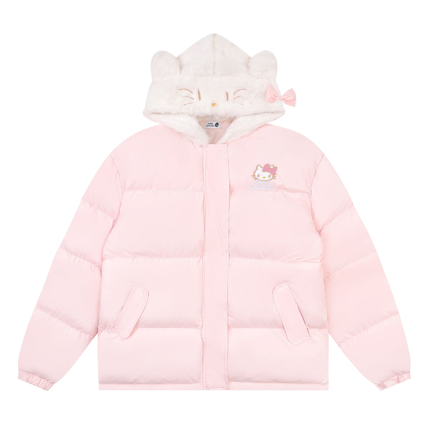 Pink White Blue Cartoon Kitty Cat Winter Thick Padded Puffer Jacket