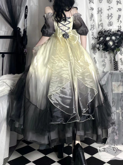 Meow Fruit Miss Dale Fairytale Gradient Rose Flower Dress