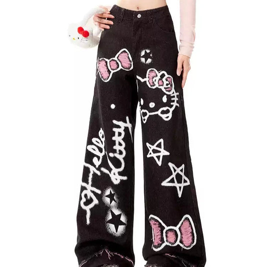 Young Eyes Punk Kitty Cat Black Jeans - Sugarplum Store
