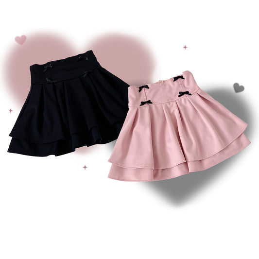 Kitten Bullet Jirai Kei Love Ban Bow Ruffle Black Pink Skirt - Sugarplum Store
