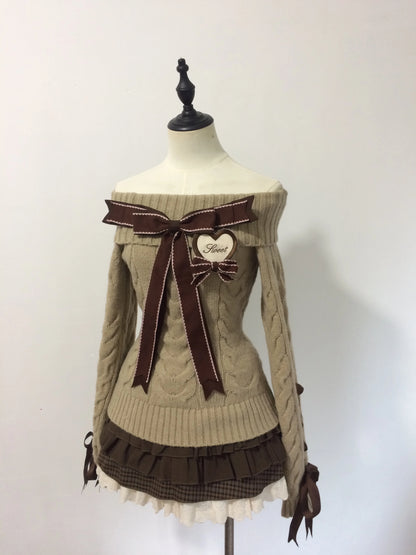 Sweet Dream Mint Green Sweater Top & Brown Skirt Two Piece Set