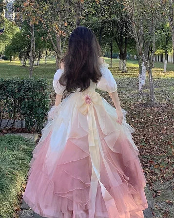 Meow Fruit Miss Dale Fairytale Gradient Rose Flower Dress
