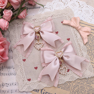 Jirai Kei Pearl Soft Twins Bows Heart Hair Clips Hair Accessories - Sugarplum Store