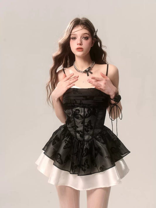Young Eyes Audrey Black Butterfly Strap Dress - Sugarplum Store