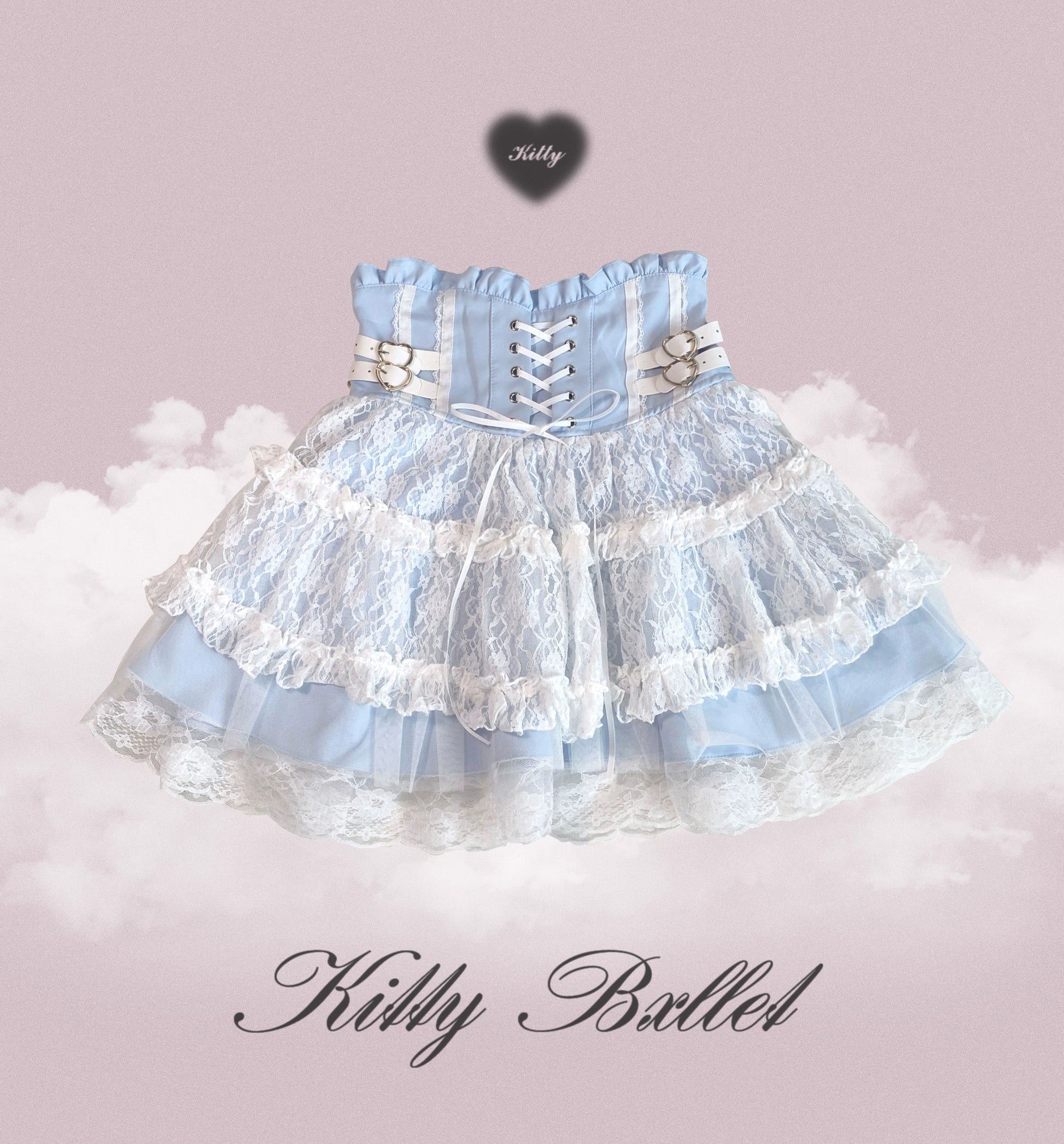 Kitten Bullet Rose Heart Palpitation White Pink Blue Black Skirt - Sugarplum Store