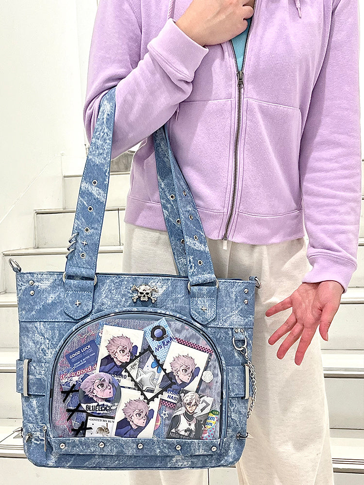 Gothic Black White Silver Holographic Skull Chains Messenger Bag - Sugarplum Store