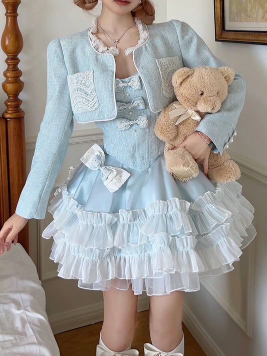 Monet Winter Glacier Princess Blue Jacket & Camisole & Tutu Skirt & Bustle Four Piece Set