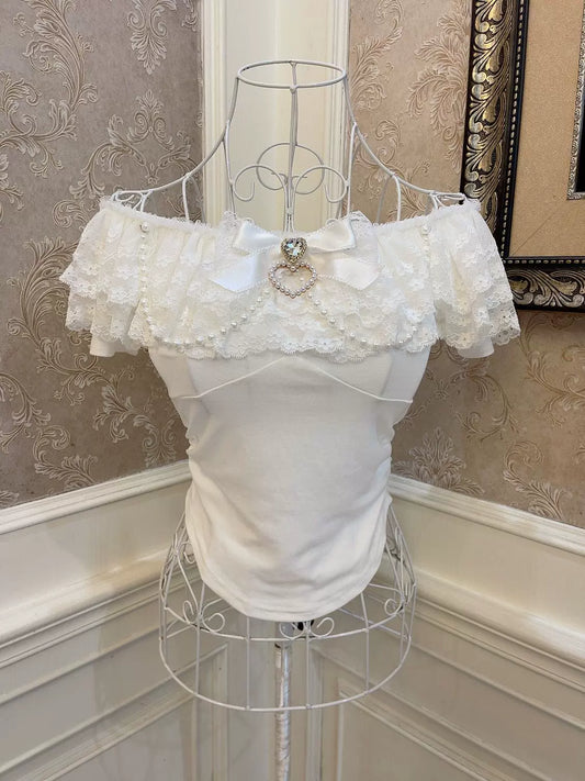 Sweetheart Princess Off Shoulder Lace White Top - Sugarplum Store