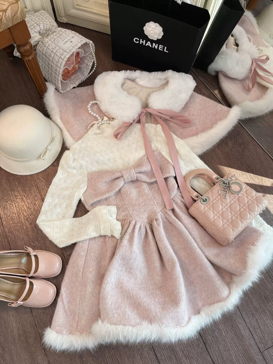 Ruellia Fairytale Princess Pink Long Sleeve Dress & Cape Two Piece Set - Sugarplum Store