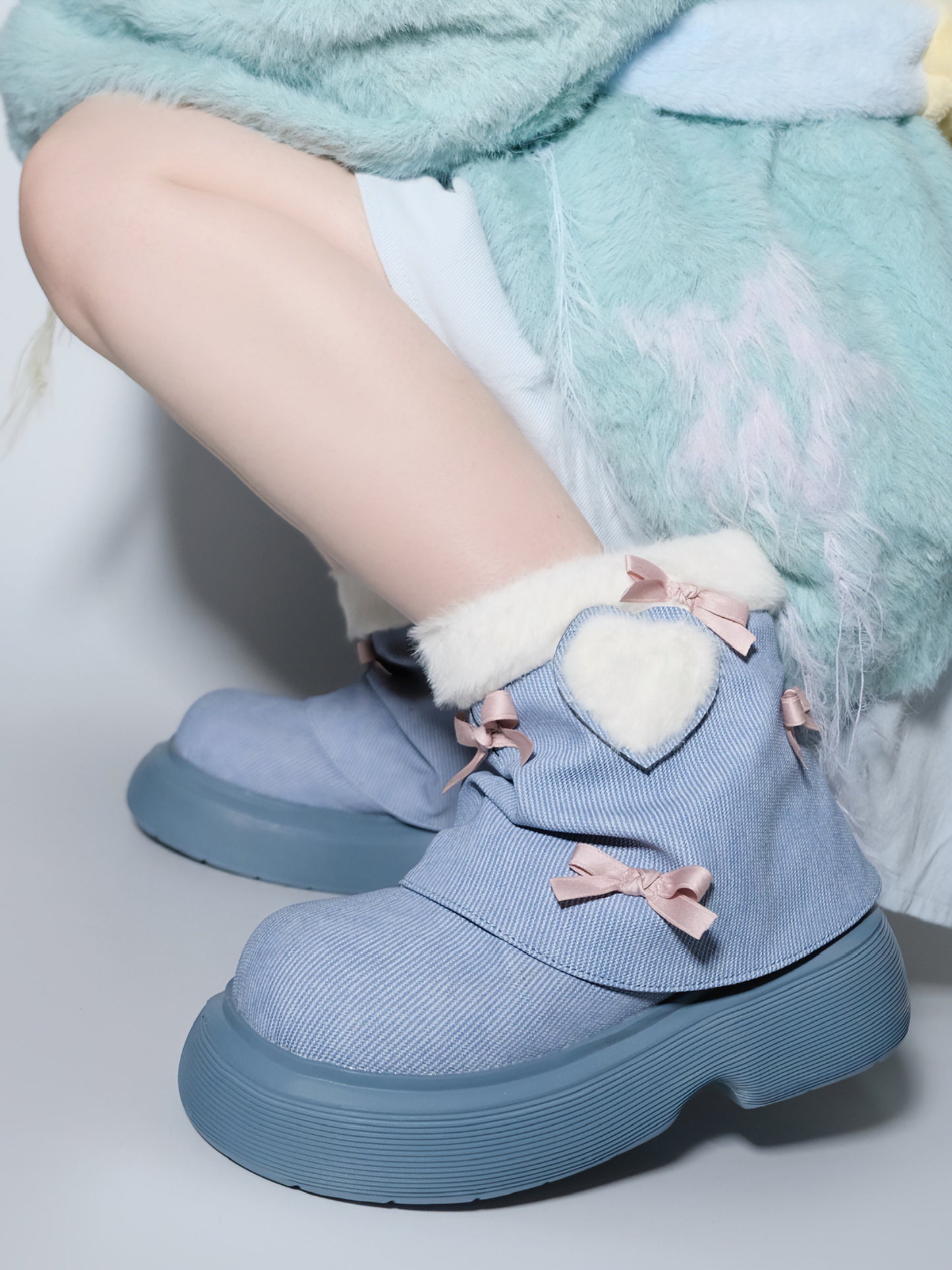 Dolly Doll Coquette Bow Pink Blue Gray Lolita Shoes Winter Snow Boots