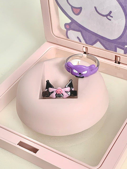 Handmade Cartoon Purple Devil Baku Cute Couples Ring Accessories