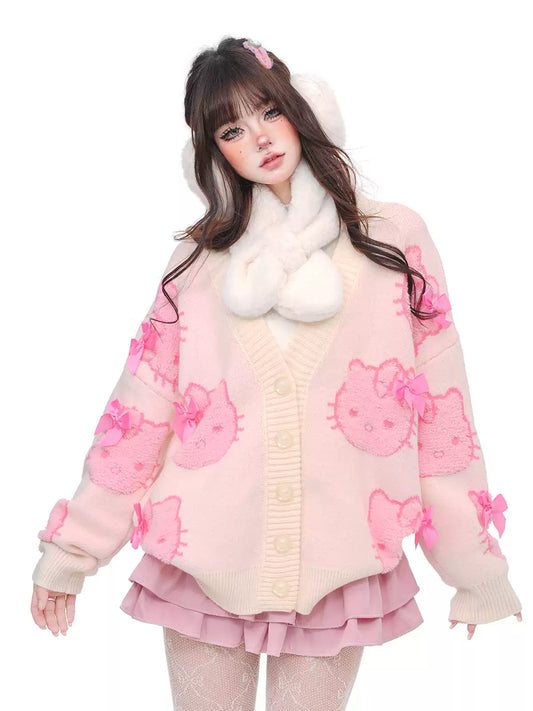 Young Eyes Soda Kitty Pink Knit Cardigan - Sugarplum Store
