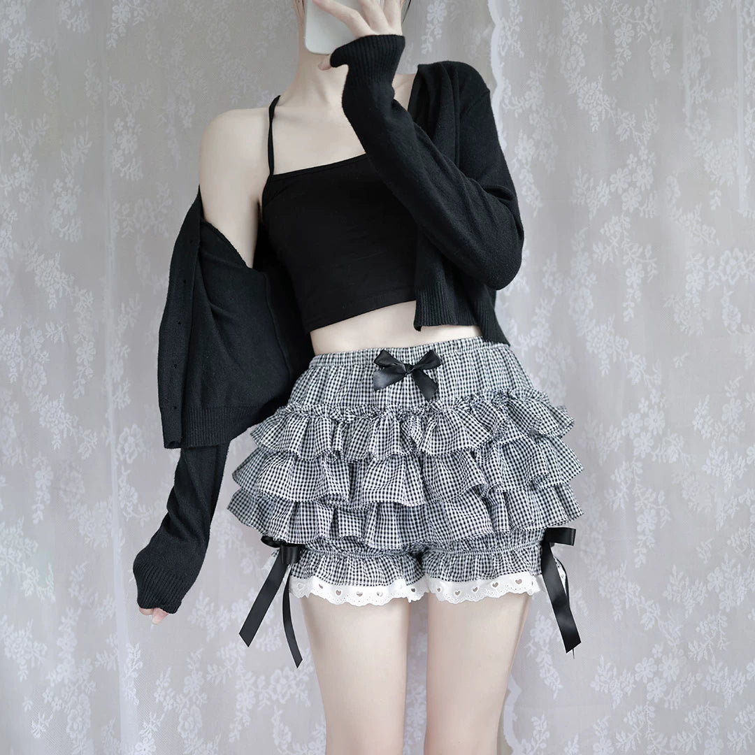 Lolita Lace Ruffled Black White Bloomers Shorts