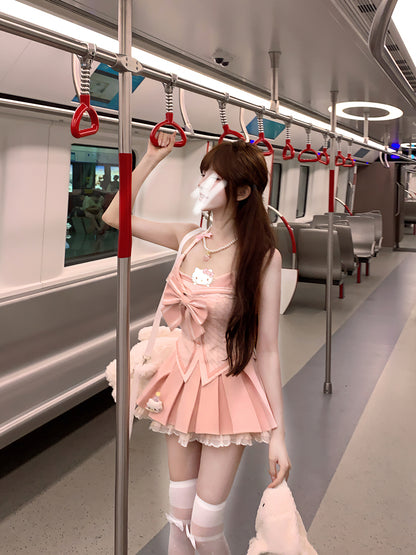 Creamy Cute Kitty School Days Pink Sailor Top & Skirt Two Piece Set - Sugarplum Store