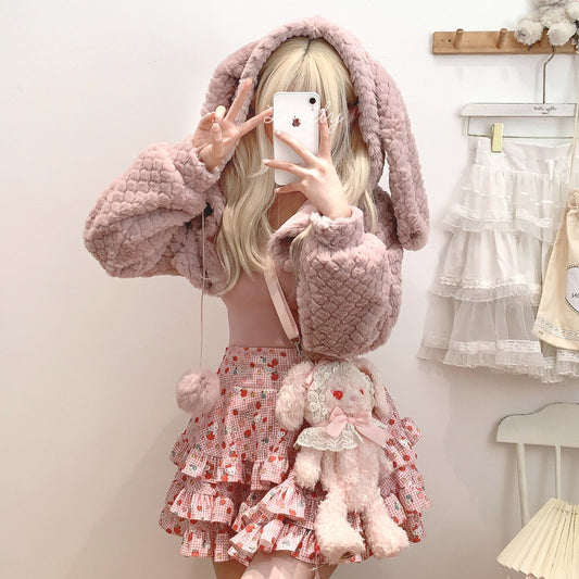 Dormir Doll Winter Pink Rabbit Ears & Brown Bear Ears Hoodie Short Jacket - Sugarplum Store