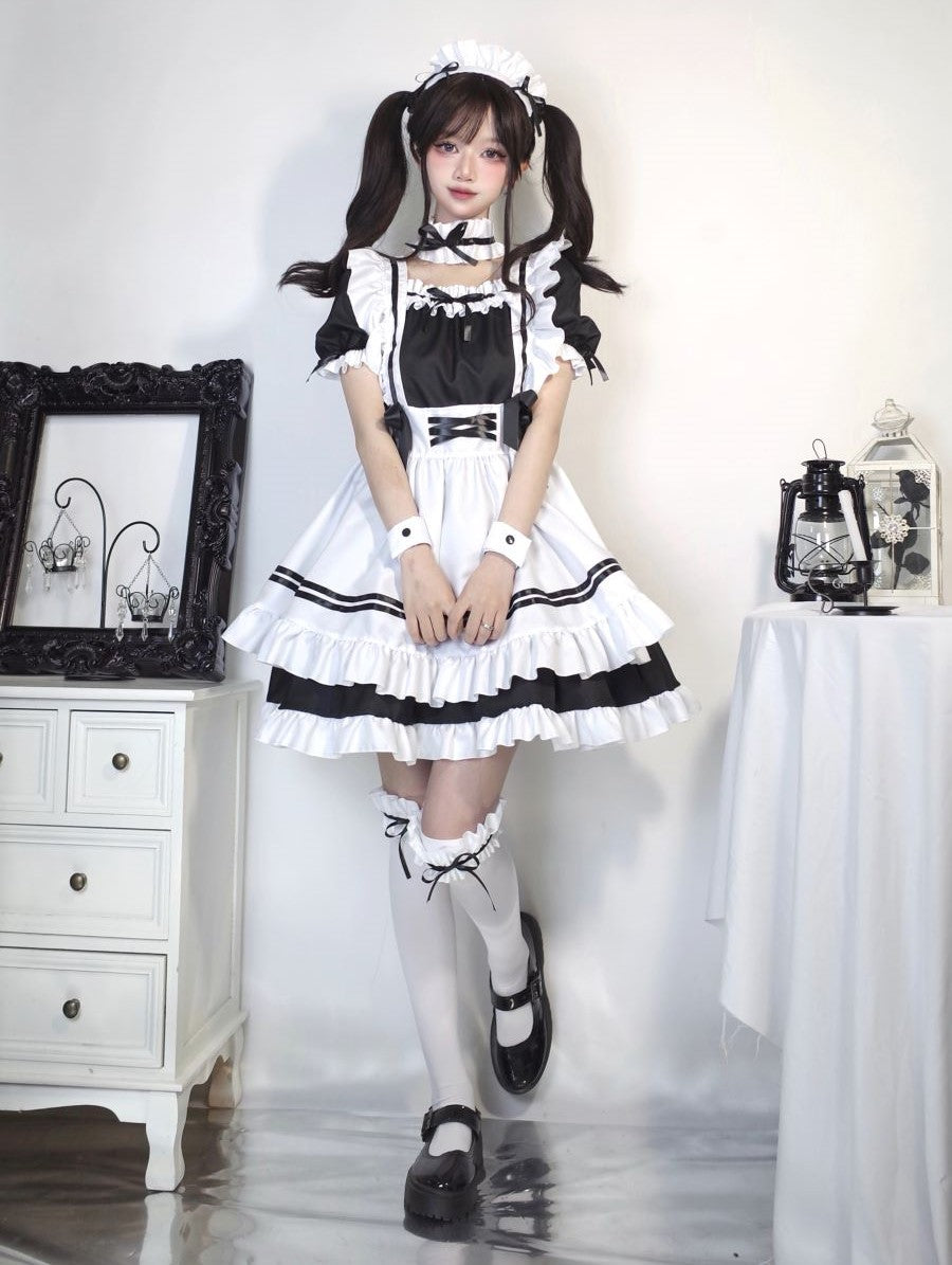 Plus Size Cosplay Monogatari Black & Pink Maid Costume Dress Set – Sugarplum Store