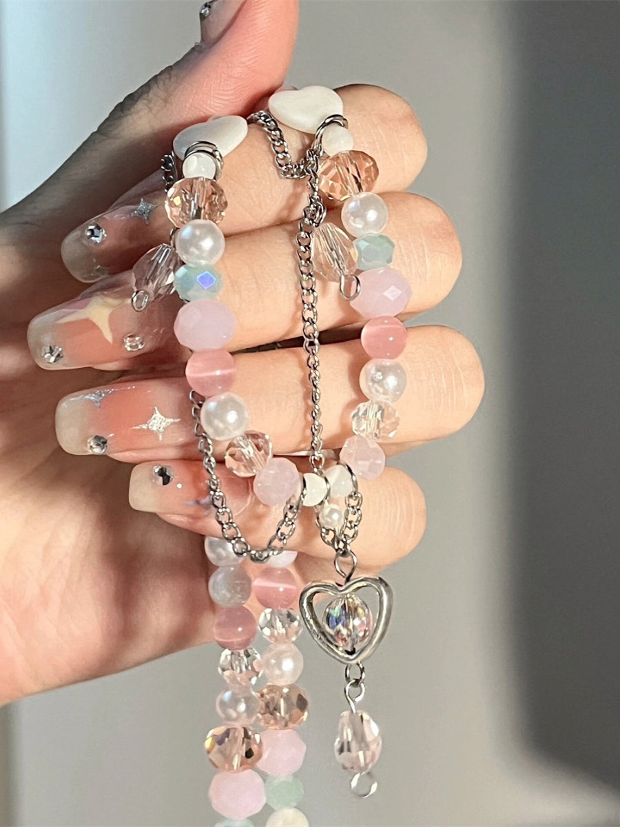 Dopamine Pink Beads Heart Necklace - Sugarplum Store