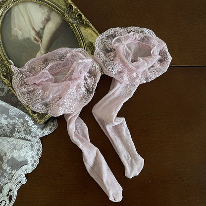 Noble Festival Pink Black Blue Red Lace Socks & Bear Garter - Sugarplum Store