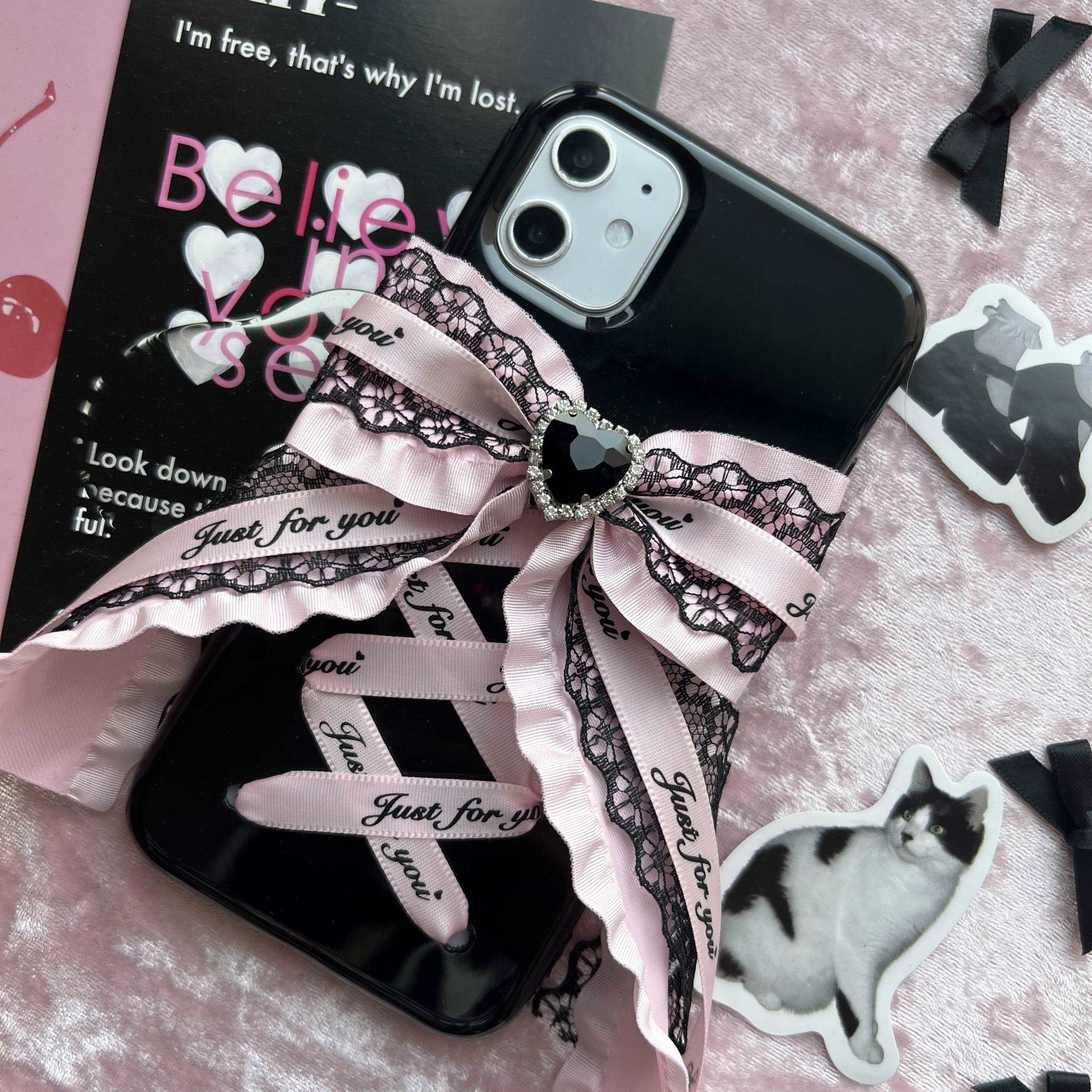 Candy Bunny Sweet Coquette Heart Bow Black Pink Phone Case Charm Strap – Sugarplum Store Candy Bunny Sweet Coquette Heart Bow Black Pink Phone Case Charm Strap – Sugarplum Store
