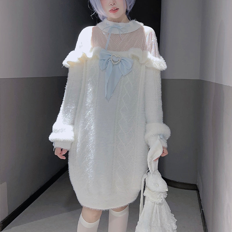 Water Color White Fuzzy Dress & Sweater – Sugarplum Store