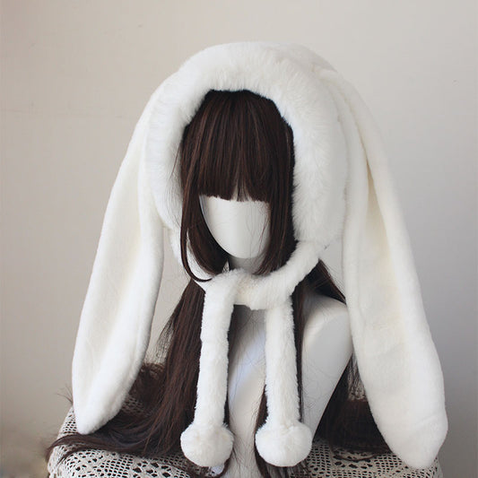 Handmade Lolita Plush Fur White Rabbit Ears Winter Hats
