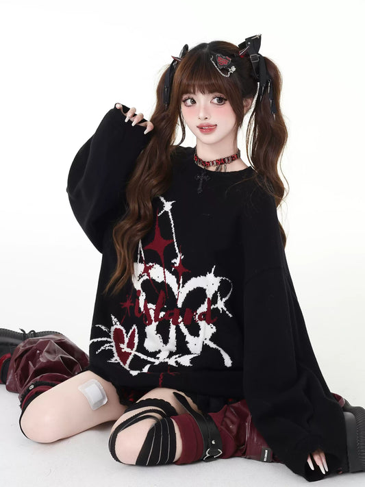 Crazy Girl Moonfall Untitled Butterfly Black Gray Purple Sweater - Sugarplum Store