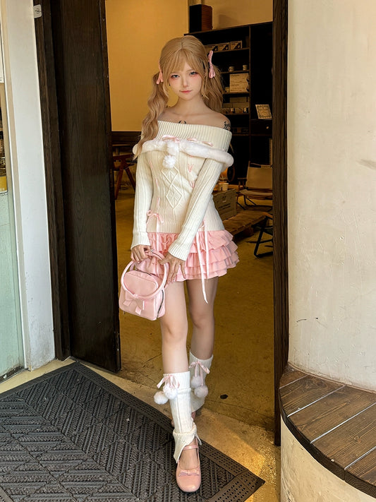 Mea Nana White Sweater & Pink Skirt Two Piece Set - Sugarplum Store