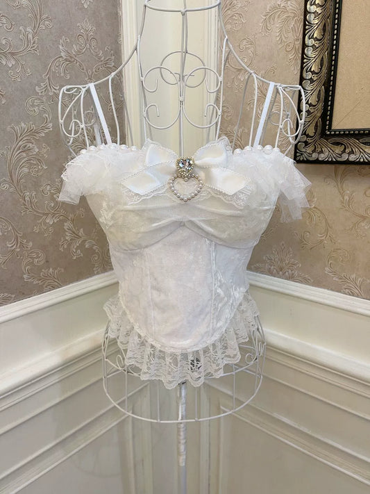 Sweetheart Princess Butterfly Pearl White Camisole Top - Sugarplum Store