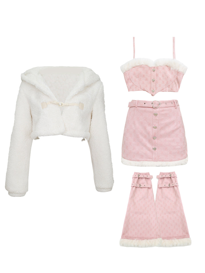 Serendipity Milky Blue Jacket Tank Top Shorts Three Piece Set