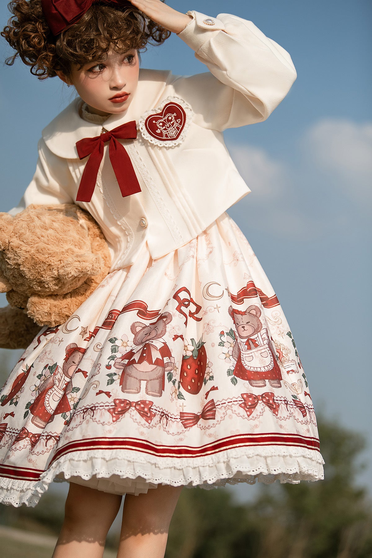 Bear and Strawberry Print Crop Jacket Dress Dress / L Bear and Strawberry Print Crop Jacket Dress Dress / L