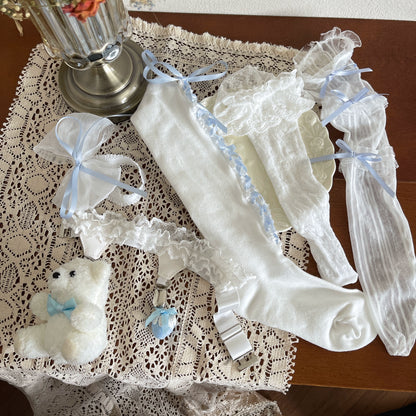 Noble Festival Pink Black Blue Red Lace Socks & Bear Garter - Sugarplum Store