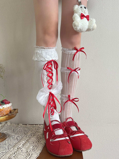 Noble Festival Pink Black Blue Red Lace Socks & Bear Garter